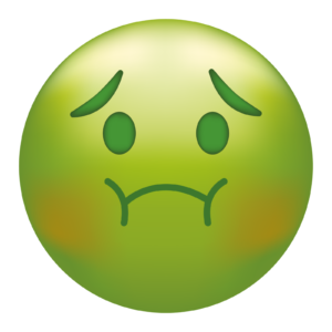 A green faced emoji looks like it is ready to vomit