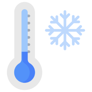 An animated blue thermometer and snowflake