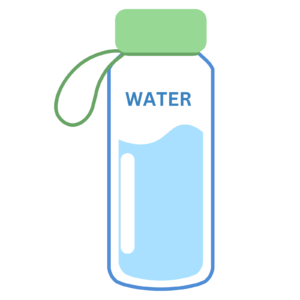 Animated reusable water bottle with green lid.