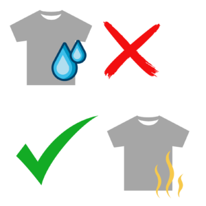 Shirt with water drops has an x by it shirt with warm waves has a green check by it