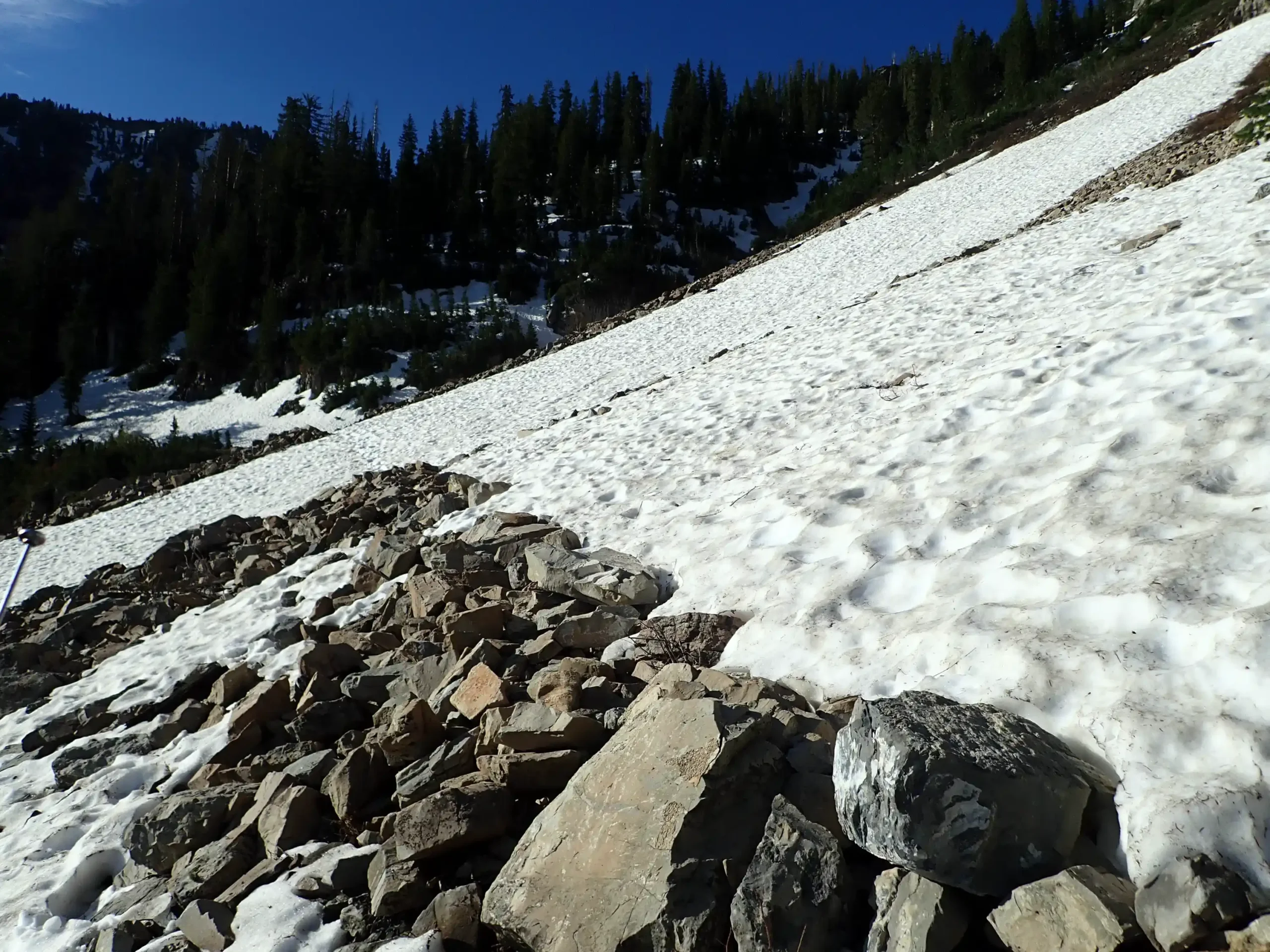 image shows a snowfield and rocks