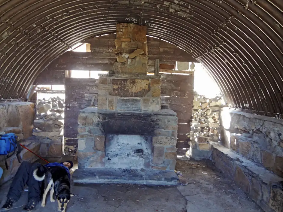 The fireplace of the emerald lake shelter