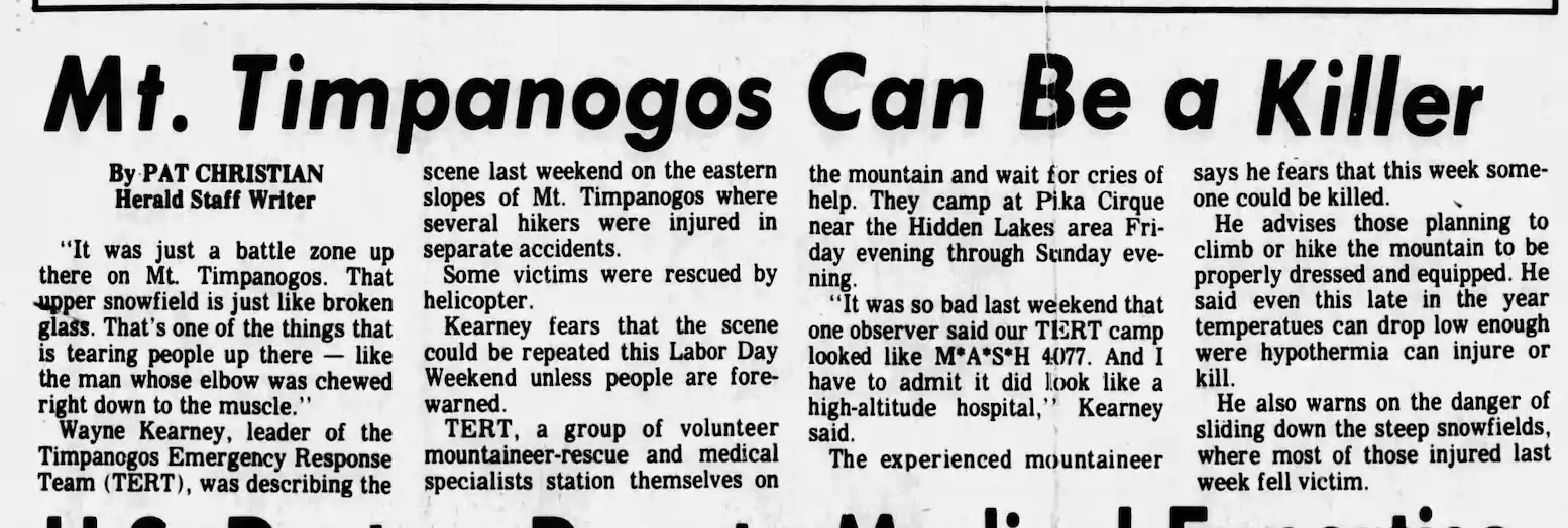 Screen cap of newspaper shows a headline that read Mt. Timpanogos Can Be a Killer