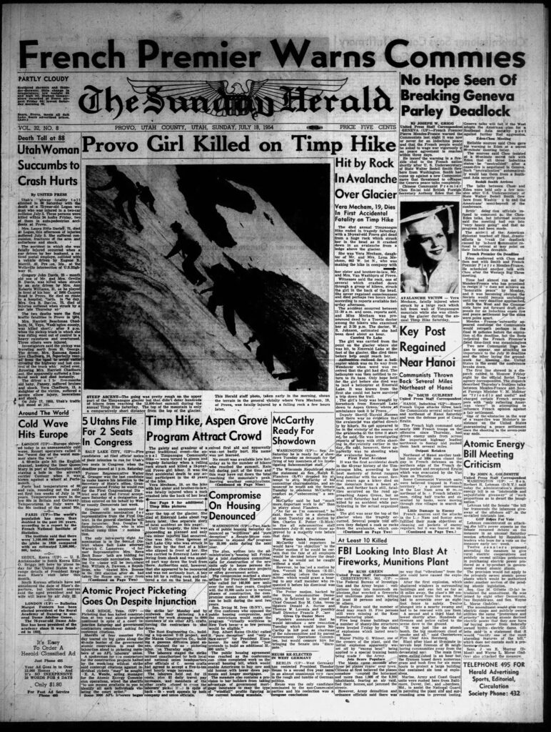 This is a picture of the front page of the July 18 1954 edition of the Daily Herald