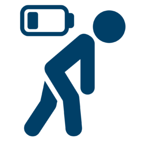 A stick figure is shown with a low battery sign over it