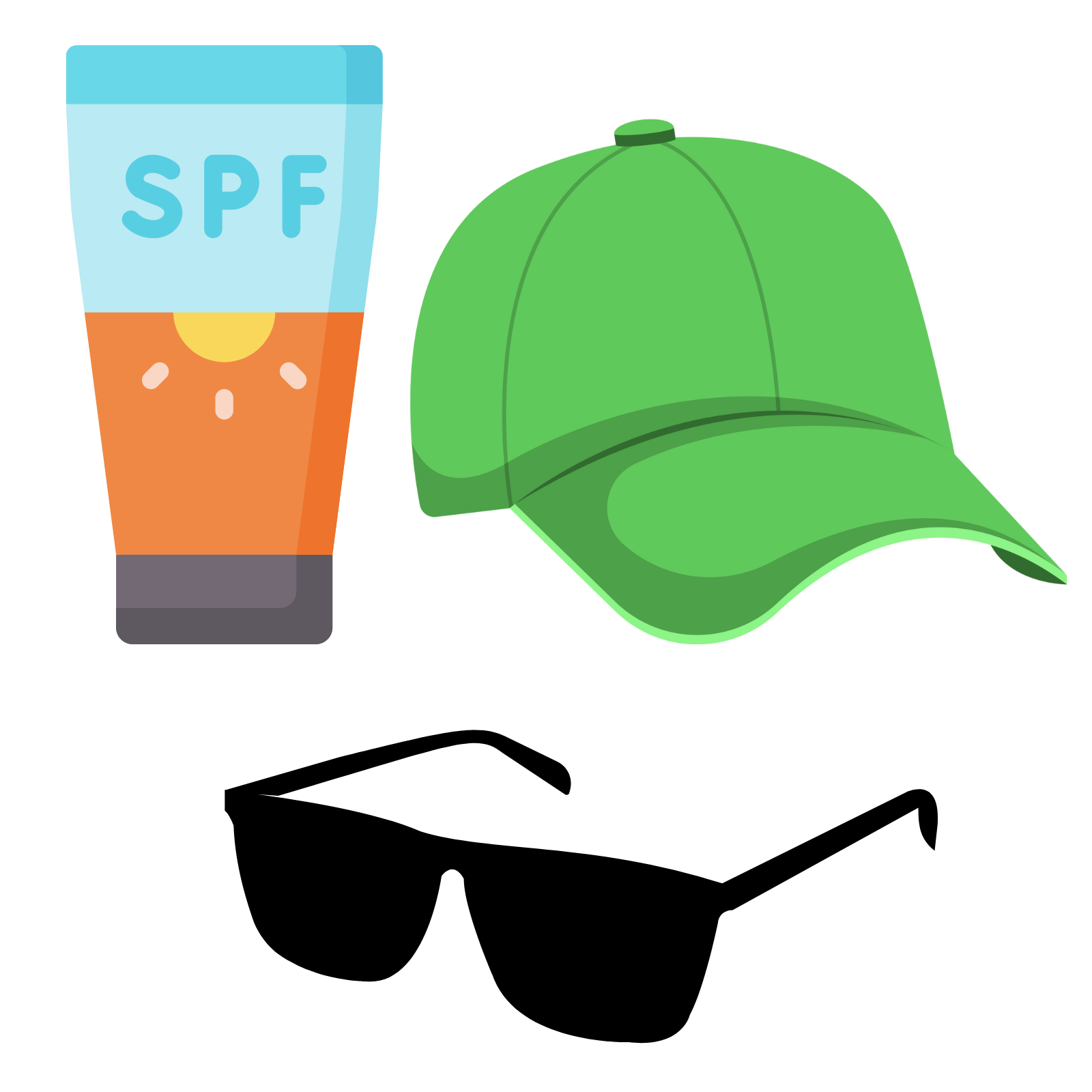 Icon shows a bottle with SPF on it, sunglasses, and a hat